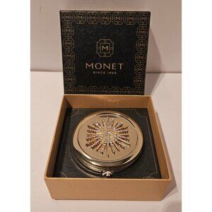 Monet Compact Make up Purse Mirror with Decorative Crystal Pattern New in Box